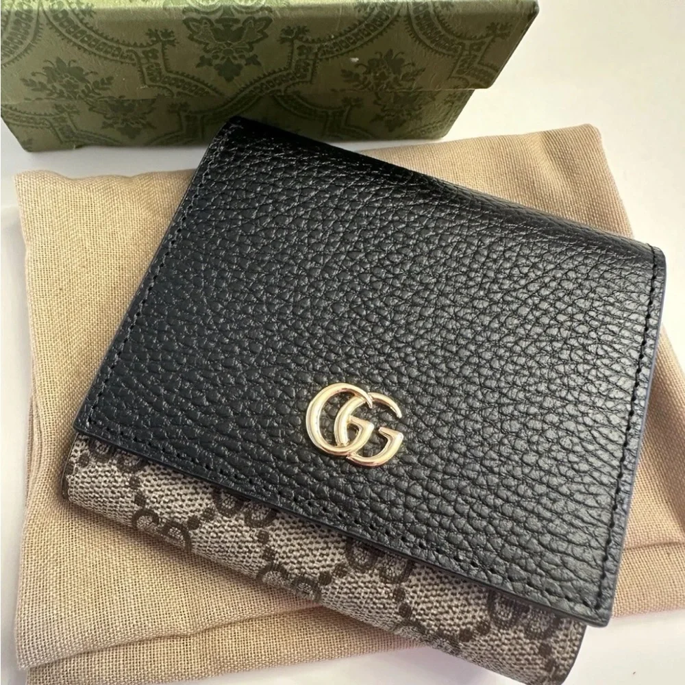 Gucci GG Marmont Black and Brown Leather Monogram Wallet